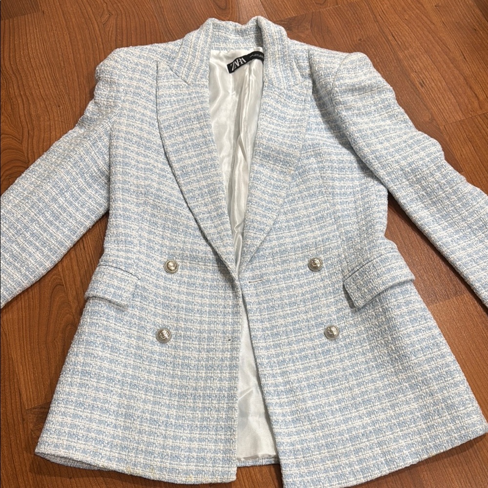 Zara Blue Tweed Blazer